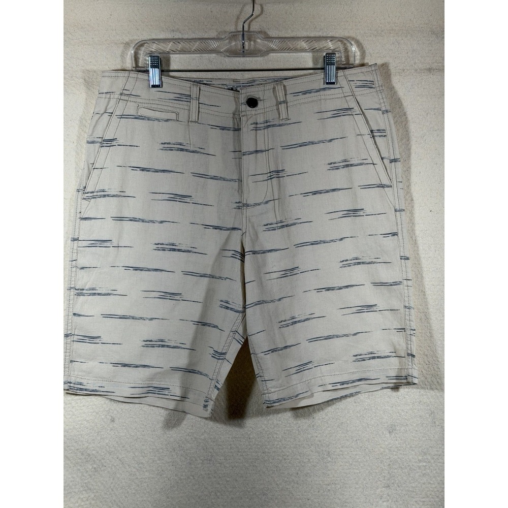 Lucky Brand Shorts Mens 33 Beige‎ Blue Stripe Casual Flat Front Summer